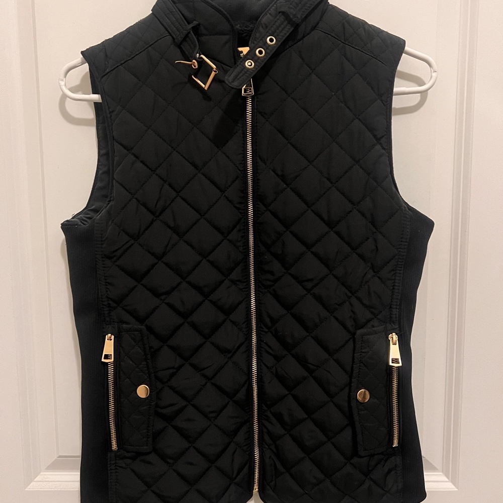 Black Quilted Vest with Gold Accents